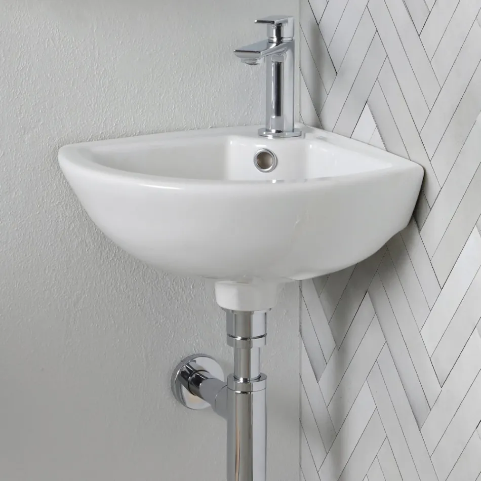 Corner Sink in White Ceramic with a Modern and Elegant Design - Silica Viadurini