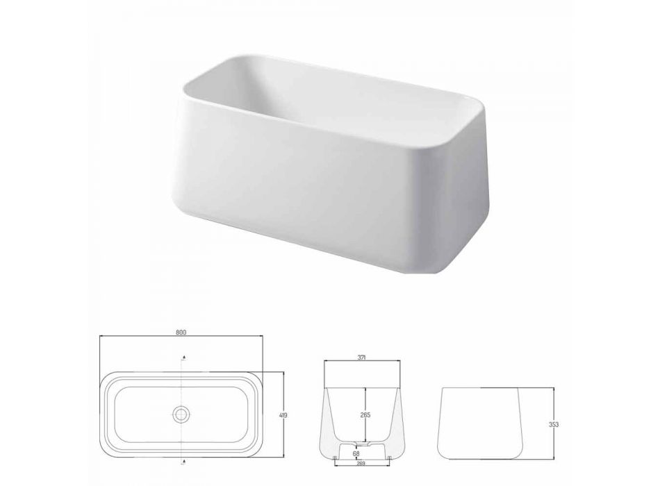 High Modern Countertop Washbasin in Made in Italy Ceramic Oliena