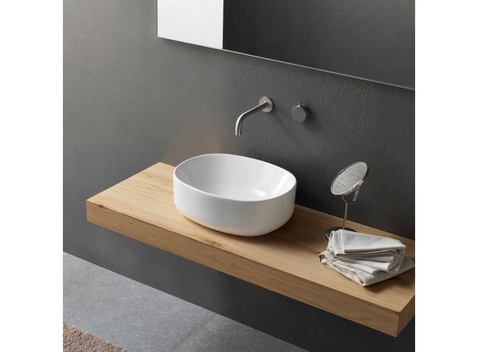 Modern Design Oval Countertop Washbasin in White Ceramic - Ventori2 Viadurini