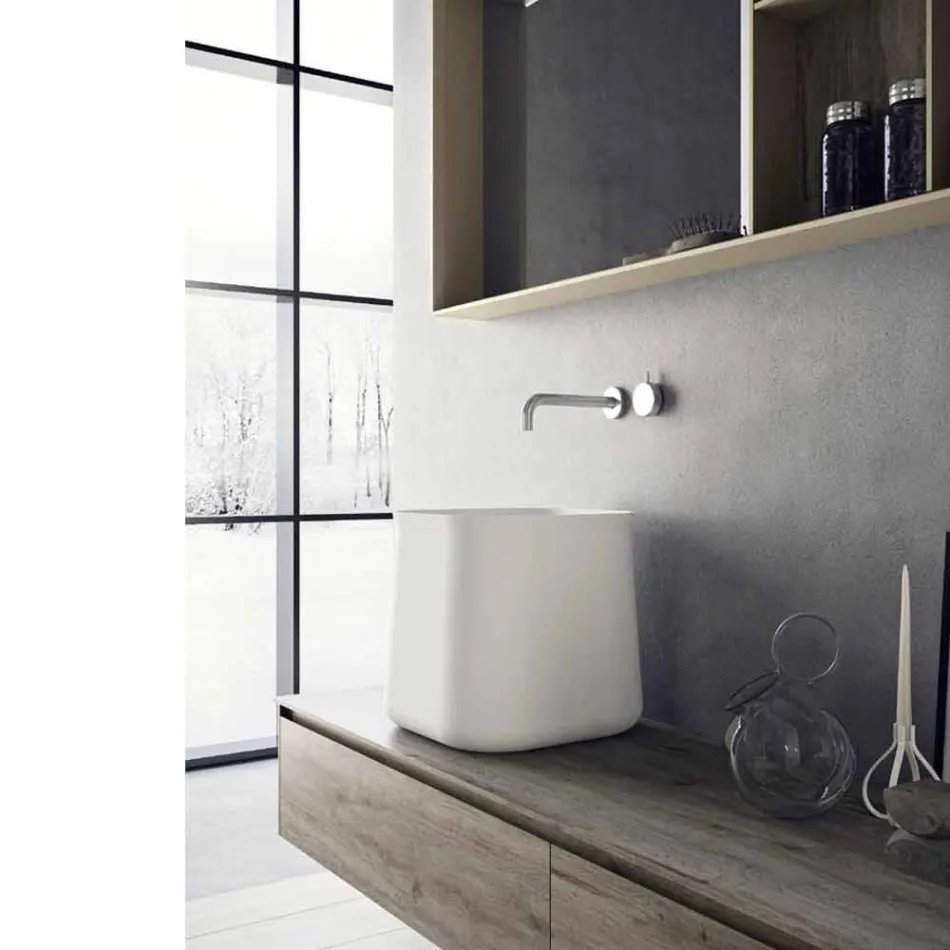 Modern Design Square Countertop Washbasin in White Resin - Tulyp Viadurini