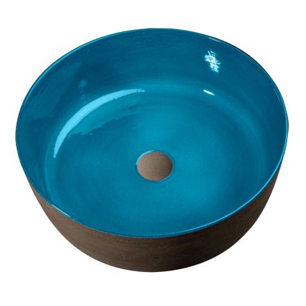 Blue Countertop Bathroom Washbasin Made of Refractory Clay - Tatiana Viadurini
