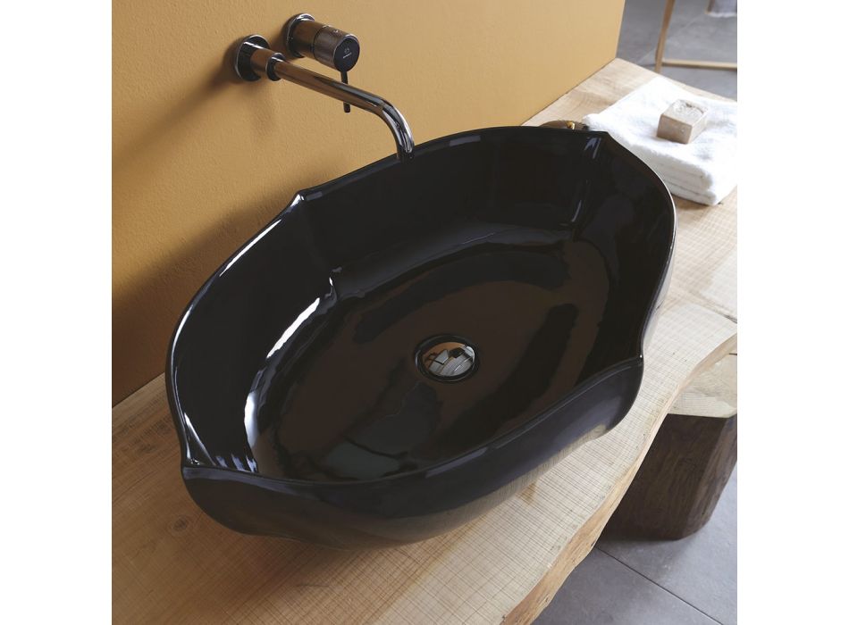 Shiny Ceramic Countertop Bathroom Washbasin Made in Italy - Oscar Viadurini