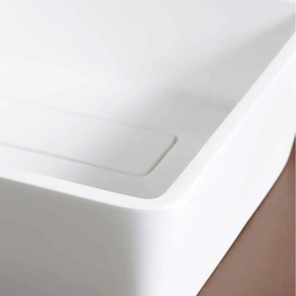 White Solid Surface Countertop Bathroom Washbasin with Concealed Drain - Sider Viadurini