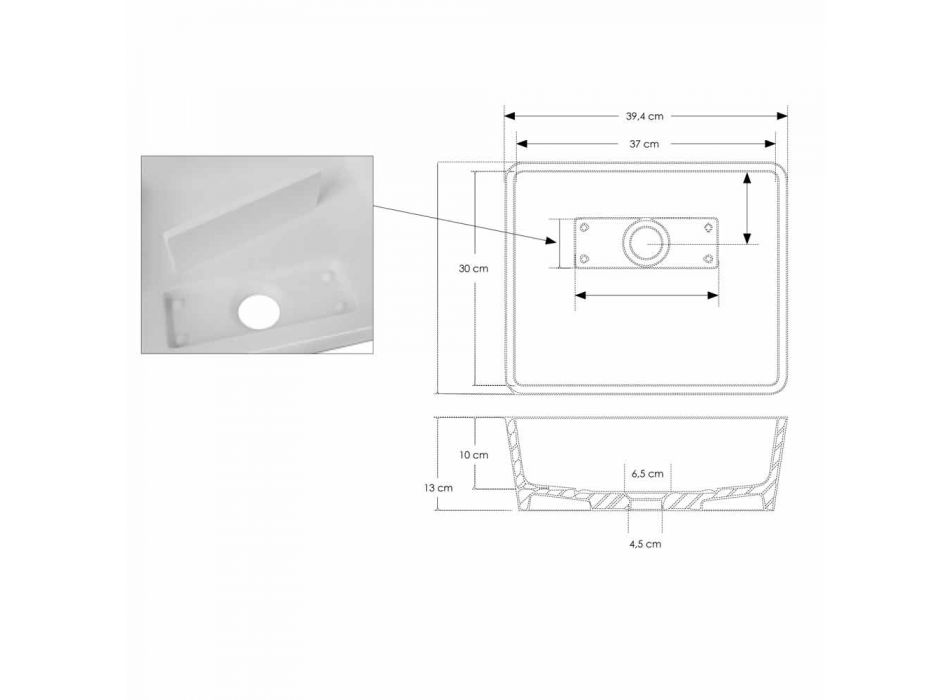White Solid Surface Countertop Bathroom Washbasin with Concealed Drain - Sider Viadurini