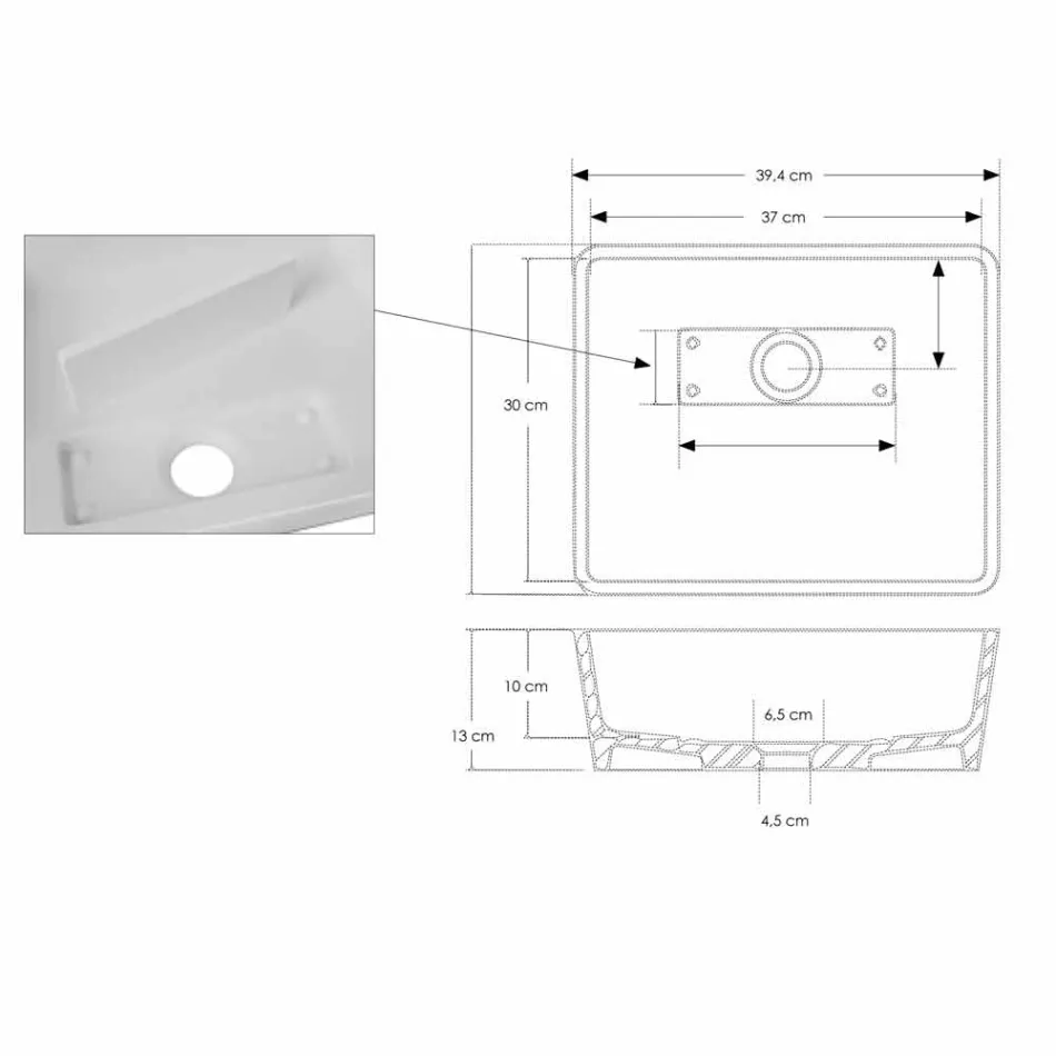 White Solid Surface Countertop Bathroom Washbasin with Concealed Drain - Sider Viadurini