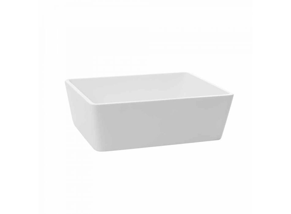 White Solid Surface Countertop Bathroom Washbasin with Concealed Drain - Sider Viadurini