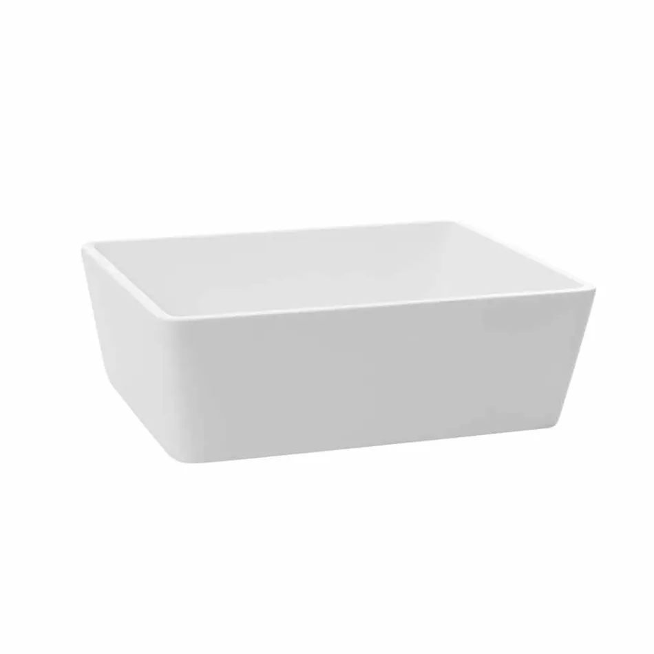White Solid Surface Countertop Bathroom Washbasin with Concealed Drain - Sider Viadurini