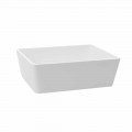 White Solid Surface Countertop Bathroom Washbasin with Concealed Drain - Sider