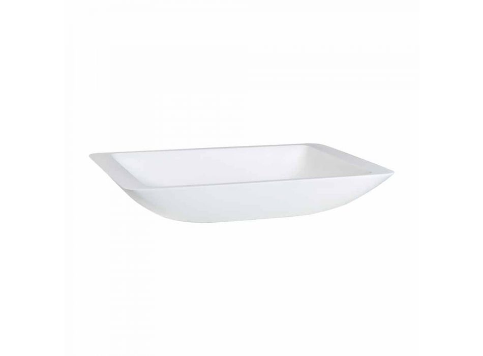 Rectangular Countertop Washbasin in White Solid Surface - Albertina Viadurini