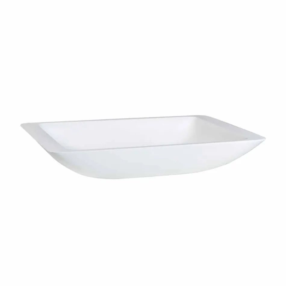 Rectangular Countertop Washbasin in White Solid Surface - Albertina Viadurini
