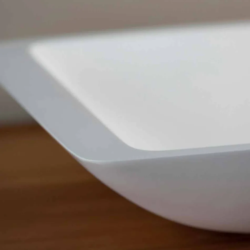 Rectangular Countertop Washbasin in White Solid Surface - Albertina Viadurini