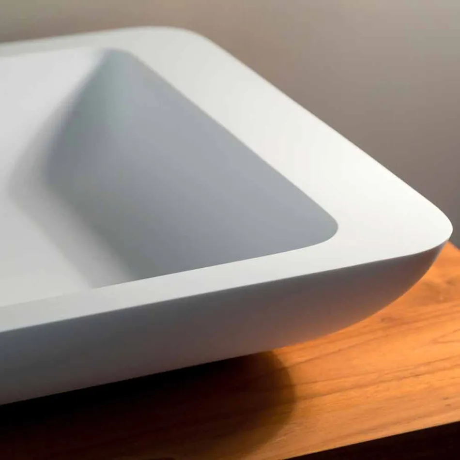 Rectangular Countertop Washbasin in White Solid Surface - Albertina Viadurini