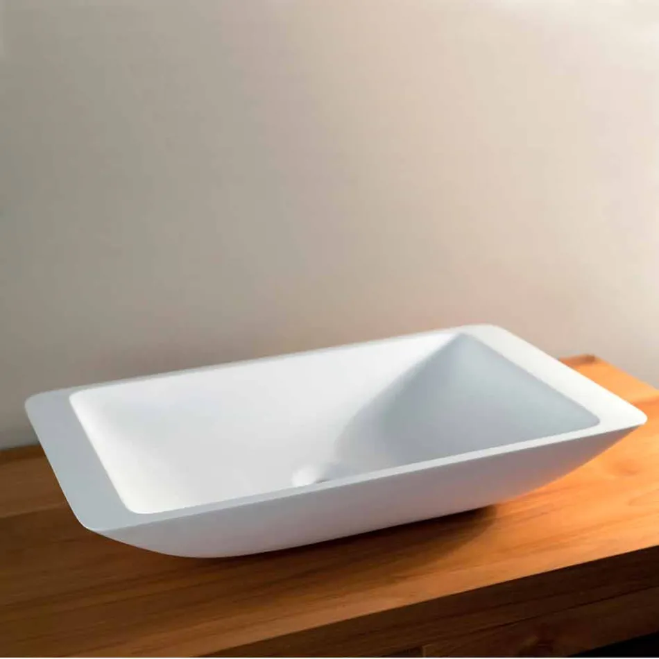 Rectangular Countertop Washbasin in White Solid Surface - Albertina Viadurini