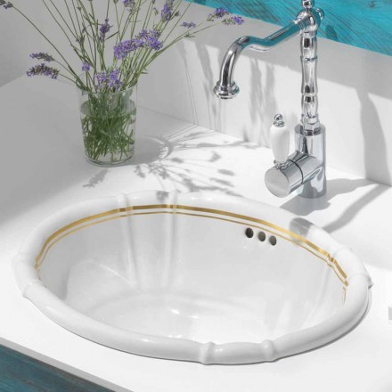 Recessed bathroom sink in porcelain and gold made in Italy, Santiago Viadurini