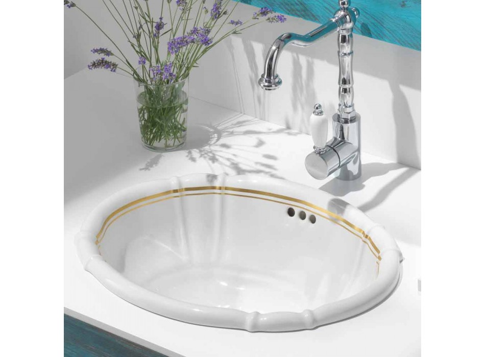 Recessed bathroom sink in porcelain and gold made in Italy, Santiago