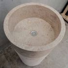 Freestanding Bathroom Washbasin in Marble Ivory Finish Cylindrical Shape - Cremino Viadurini