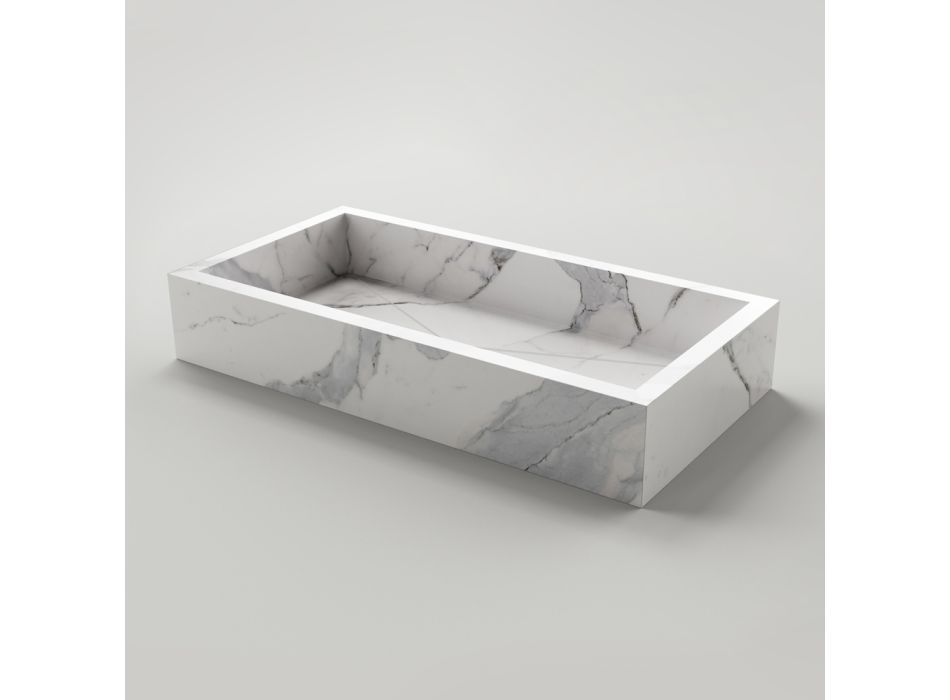 Bathroom Washbasin in Marble Effect Porcelain Stoneware Made in Italy - Ludmilla