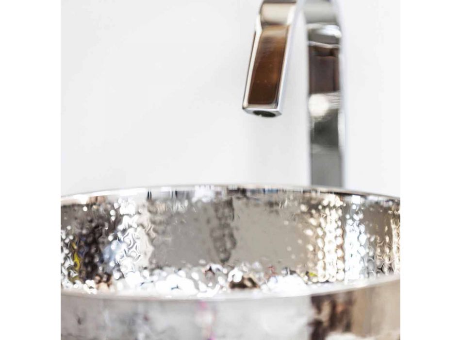 Round Countertop Washbasin in Hammered Chrome Brass - Diamond Viadurini