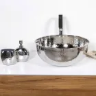 Round Countertop Washbasin in Hammered Chrome Brass - Diamond Viadurini