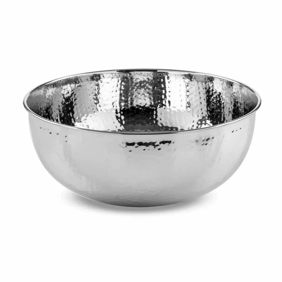 Round Countertop Washbasin in Hammered Chrome Brass - Diamond Viadurini