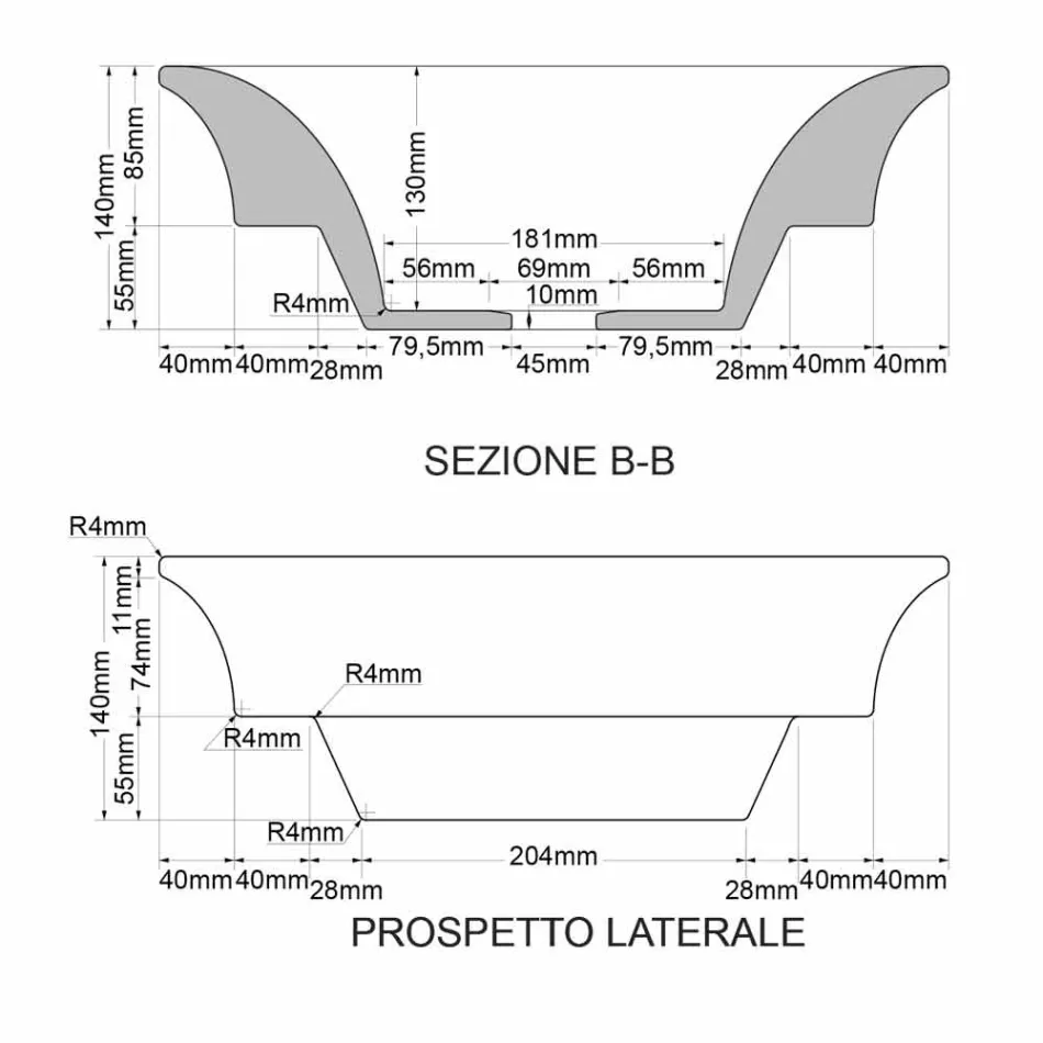 Semi-recessed bathroom sink decorated by hand in fire clay made Italy, Guido Viadurini