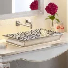 Semi-recessed bathroom sink decorated by hand in fire clay made Italy, Guido Viadurini