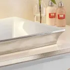 Semi-recessed bathroom sink in fire clay and platinum made in Italy, Guido Viadurini