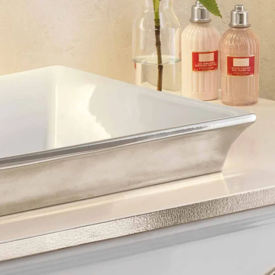 Semi-recessed bathroom sink in fire clay and platinum made in Italy, Guido Viadurini