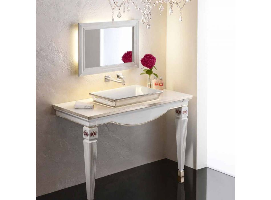 Semi-recessed bathroom sink in fire clay and platinum made in Italy, Guido Viadurini
