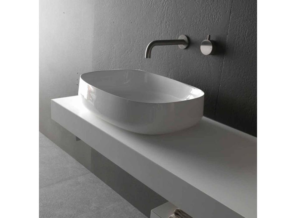 Modern Design White Countertop Ceramic Washbasin Made in Italy - Tune2 Viadurini