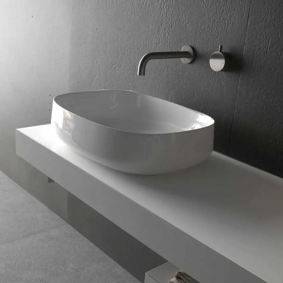 Modern Design White Countertop Ceramic Washbasin Made in Italy - Tune2 Viadurini