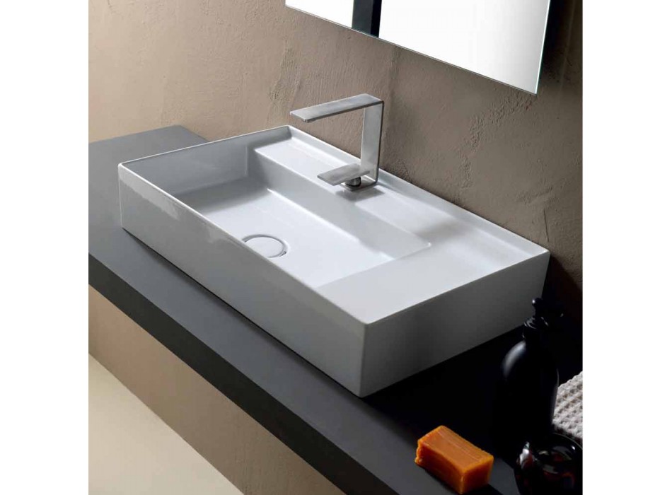 Ceramic washbasin countertop modern design made in Italy Sun 65x40 cm