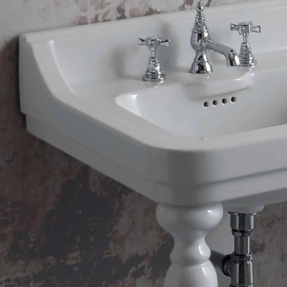 Classic double bowl ceramic washbasin made in Italy, Swami Viadurini