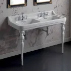 Classic double bowl ceramic washbasin made in Italy, Swami Viadurini