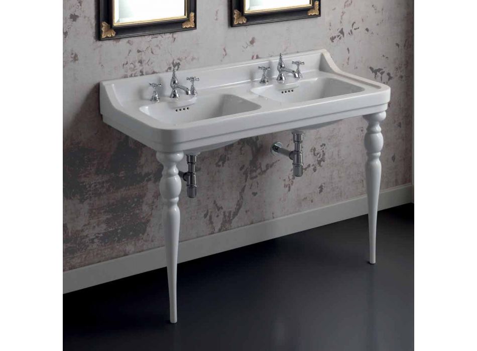 Classic double bowl ceramic washbasin made in Italy, Swami