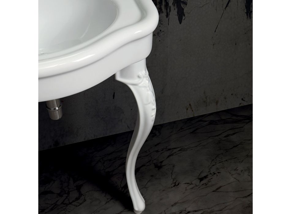Classic Console Washbasin in White Ceramic Made in Italy - Magda