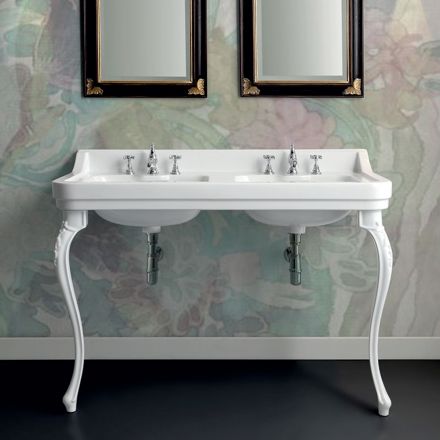 Console Washbasin in White Ceramic with Double Basin Made in Italy - Wollie Viadurini