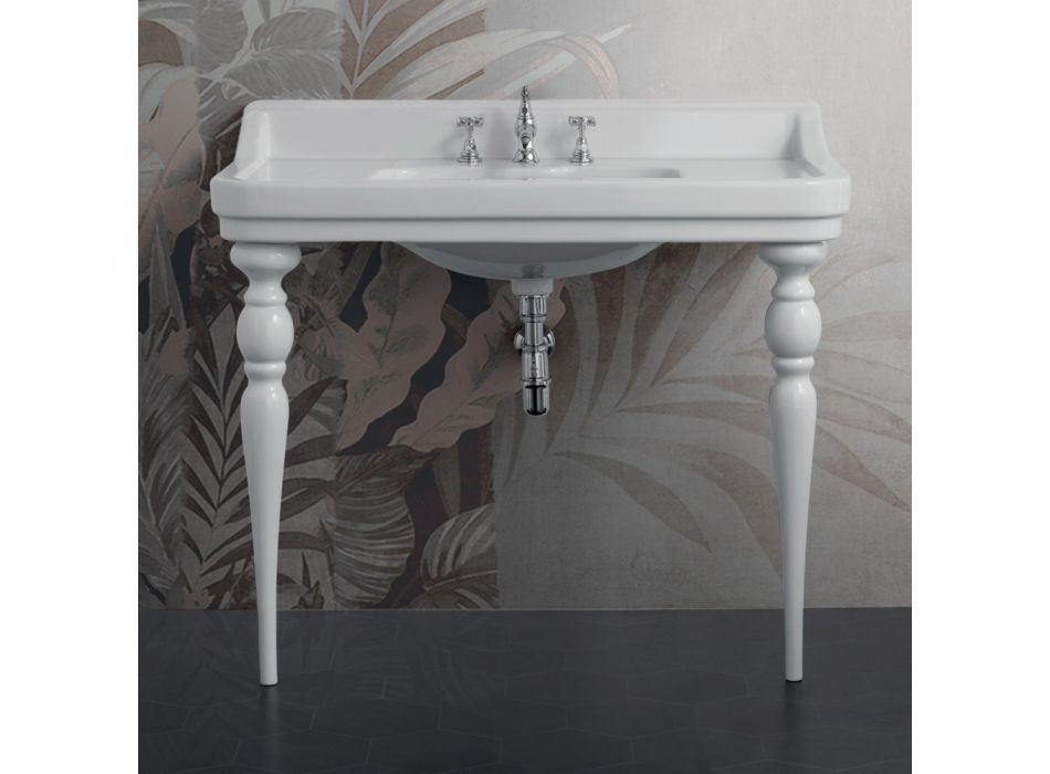 Console Washbasin in White Ceramic Made in Italy Classic Style - Wollie