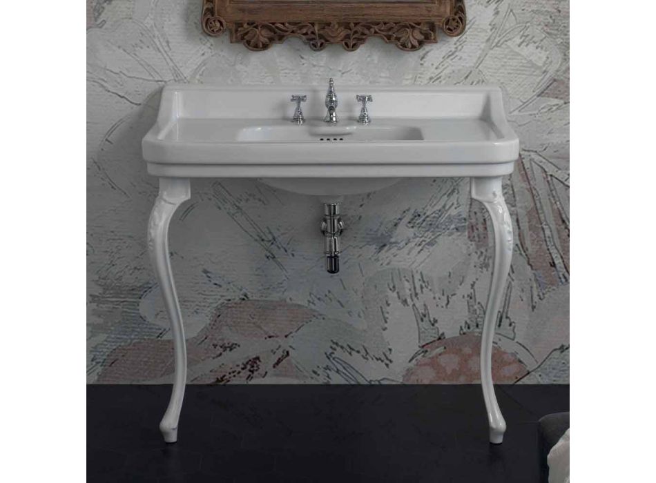 Console washbasin in white ceramic of classic Italian design, Swami Viadurini