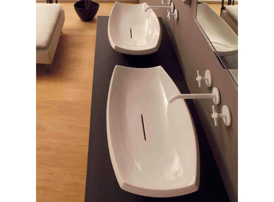 White ceramic washbasin with modern design made in Italy Laura Viadurini