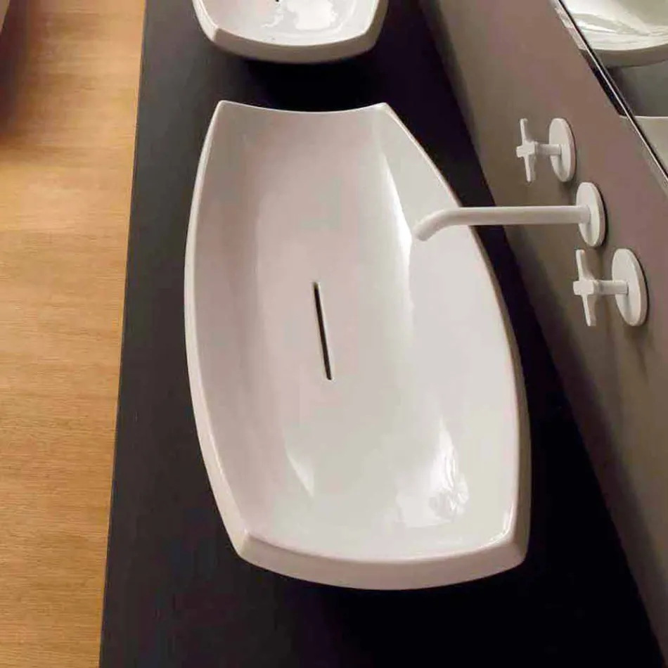 White ceramic washbasin with modern design made in Italy Laura Viadurini