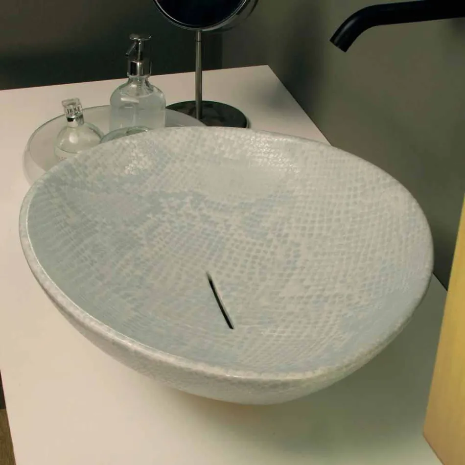 White ceramic snakeskin design countertop washbasin made Italy Animals Viadurini