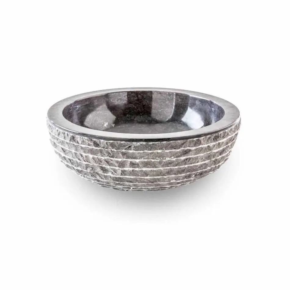 Round Design Countertop Washbasin in Hand-worked Black Marble - Linen Viadurini