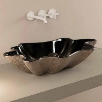 Countertop washbasin in black and silver ceramic design made in Italy Rayan