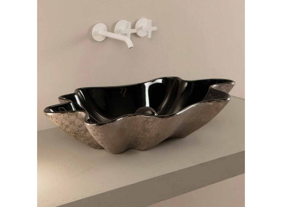 Countertop washbasin in black and silver ceramic design made in Italy Rayan