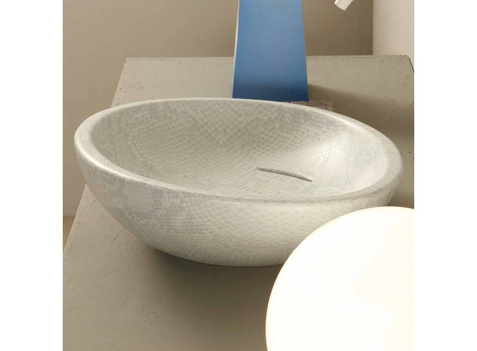 White ceramic python design washbasin made in Italy Glossy Viadurini