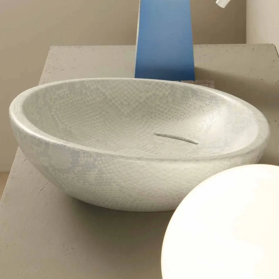 White ceramic python design washbasin made in Italy Glossy Viadurini