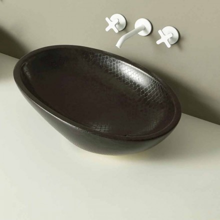 Countertop design ceramic black python washbasin made in Italy Glossy Viadurini