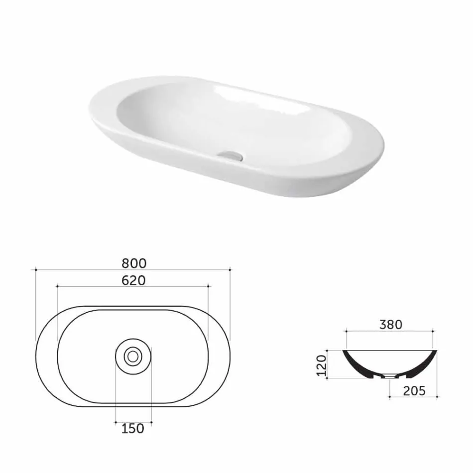Design Countertop Washbasin in White or Melle Colored Ceramic Viadurini