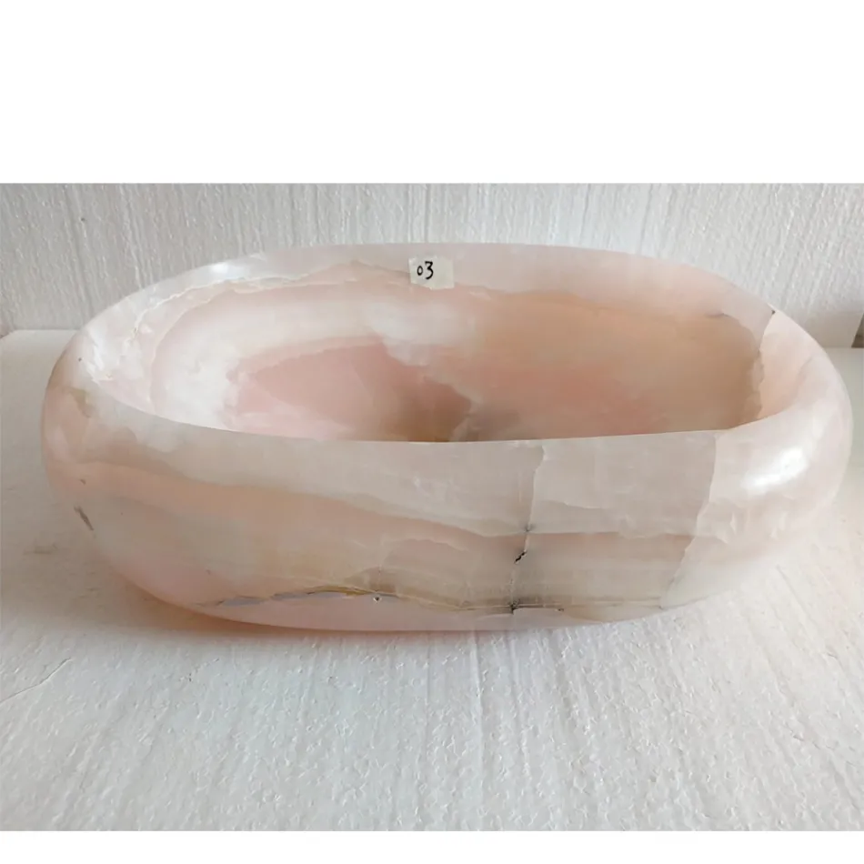 Design countertop washbasin in pink onyx stone Baffo, unique piece Viadurini
